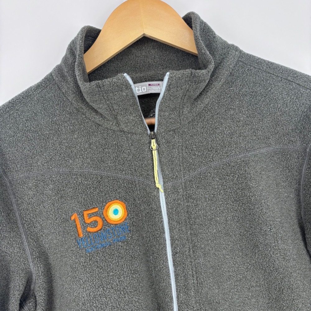 Stio Turpin Fleece 1/4 Zip PUllover Womens L Gray Yellowstone National Park 150